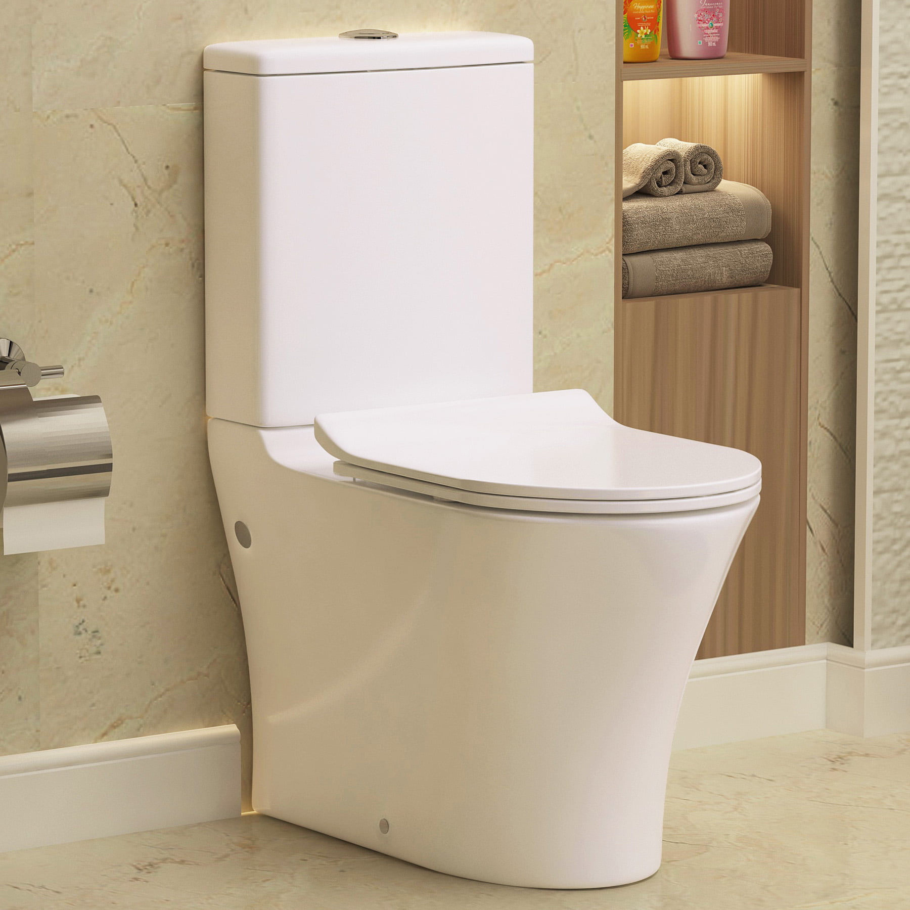 Close Coupled Toilet And Soft Close Seat With Cistern
