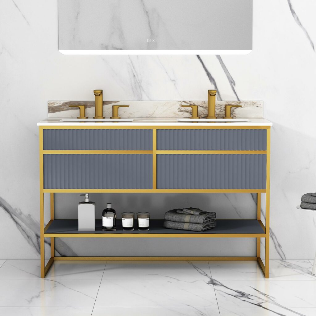 Vienna 1200mm Push Drawers Vanity Unit With Brass Frame