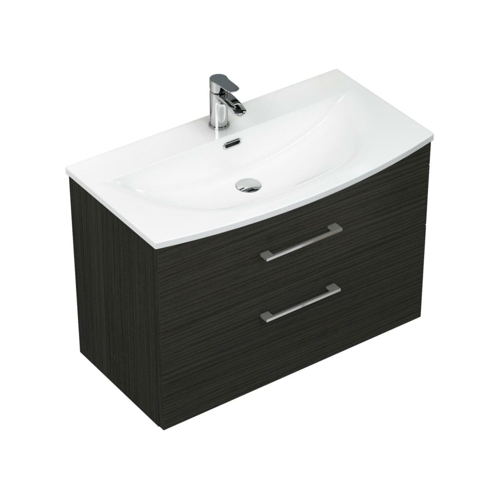 Marbella Hale Black 2 Drawer Wall Hung Vanity Unit With Curved Basin